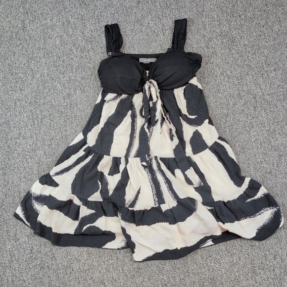 Twenty One Y2K Babydoll Dress S Black White Abstract Tiered Sweetheart Tie Front — photo 2